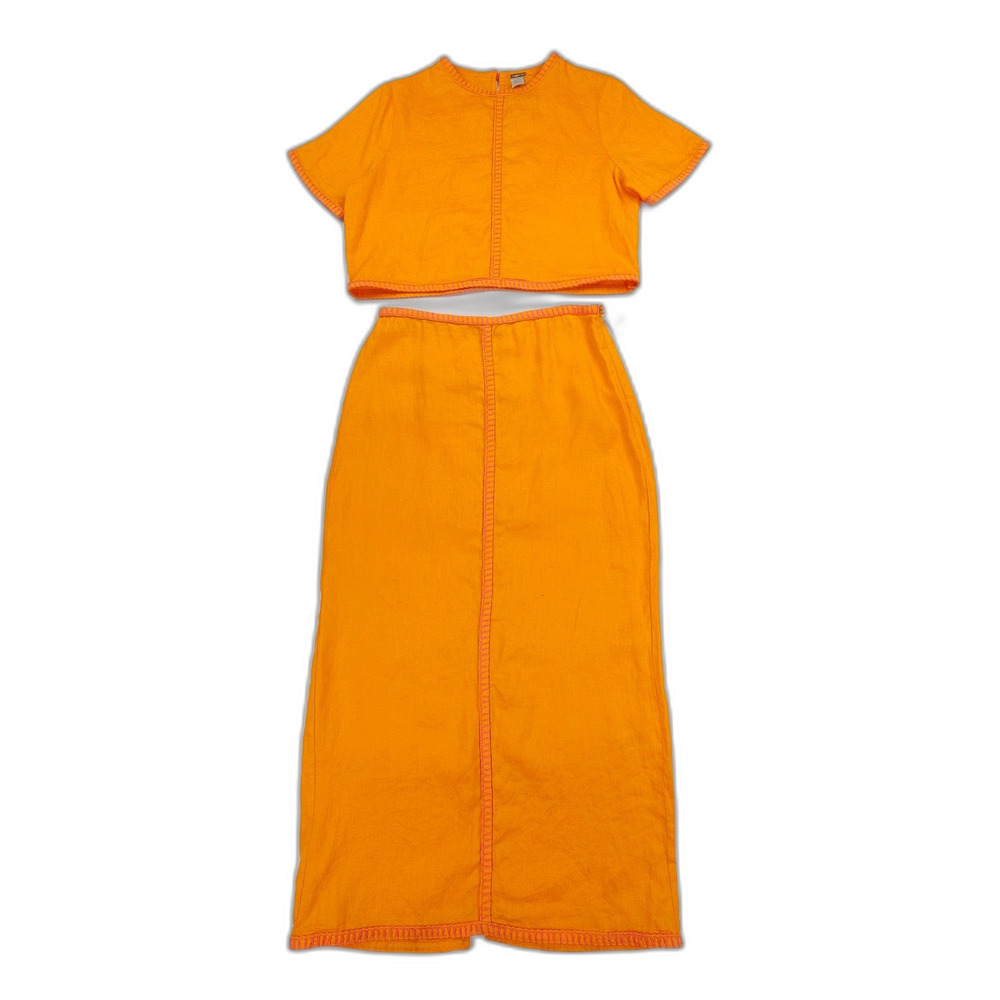 NWT Magaschoni 100% Linen Crop Top Skirt Set Co-Ord Resort Boho Quiet Luxury